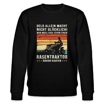 GELD ALLEIN NICHT GLÜCKLICH | RASENTRAKTOR KAUFEN - Stanley/Stella Unisex Bio-Sweatshirt CHANGER  - Schwarz - Vorne - Nik (191cm) & Marisol (170cm)