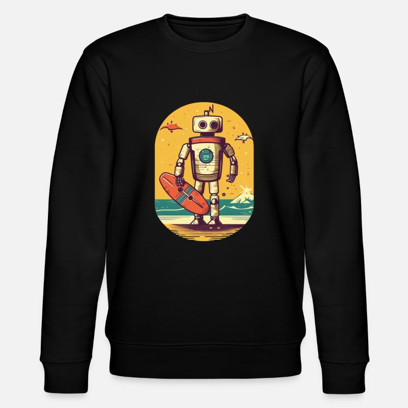 Robot with surfboard - Stanley/Stella CHANGER Unisex Organic Sweatshirt - black