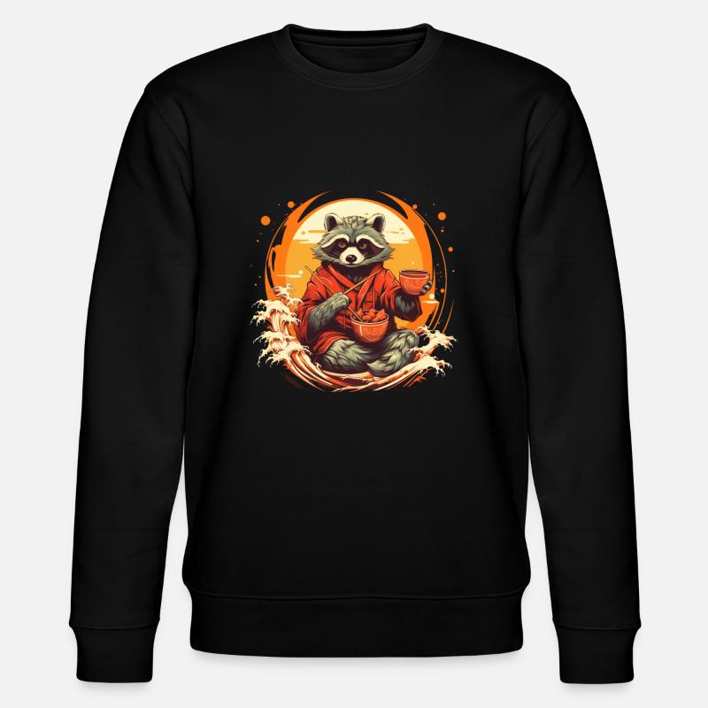 Waschbär im Kimono - Stanley/Stella Unisex Bio-Sweatshirt CHANGER  - Schwarz