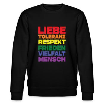 Liebe Toleranz Respekt Frieden Vielfalt Mensch - Stanley/Stella Unisex Bio-Sweatshirt CHANGER  - Schwarz - Vorne - Nik (191cm) & Marisol (170cm)