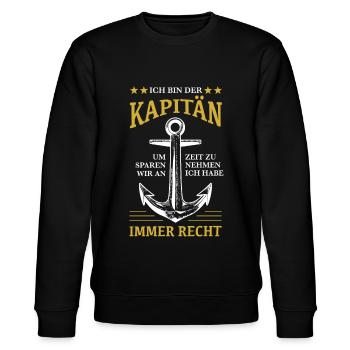 Kapitän hat immer Recht - Segelschiff - Stanley/Stella Unisex Bio-Sweatshirt CHANGER  - Schwarz - Vorne - Nik (191cm) & Marisol (170cm)