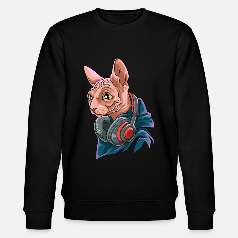 Coole Nacktkatze mit Kopfhörer - Stanley/Stella Unisex Bio-Sweatshirt CHANGER  - Schwarz