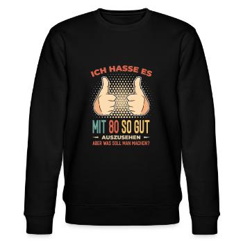 80. Geburtstag - 80 Jahre - Stanley/Stella Unisex Bio-Sweatshirt CHANGER  - Schwarz - Vorne - Nik (191cm) & Marisol (170cm)