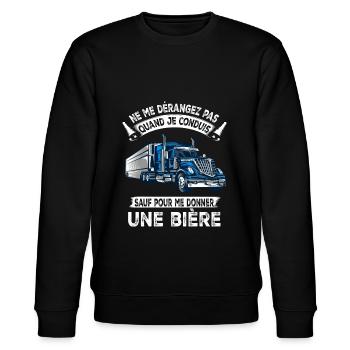 Camion ,Chauffeur routier, Cadeau pour routier - Sweat bio CHANGER Stanley/Stella Unisexe - noir - Devant - Nik (191cm) & Marisol (170cm)