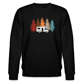 Wohnmobil Camping Wald Natur Camper Bäume - Stanley/Stella Unisex Bio-Sweatshirt CHANGER  - Schwarz - Vorne - Nik (191cm) & Marisol (170cm)