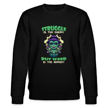Struggle Is The Enemy But Weed Is The Remedy - Stanley/Stella Unisex Bio-Sweatshirt CHANGER  - Schwarz - Vorne - Nik (191cm) & Marisol (170cm)