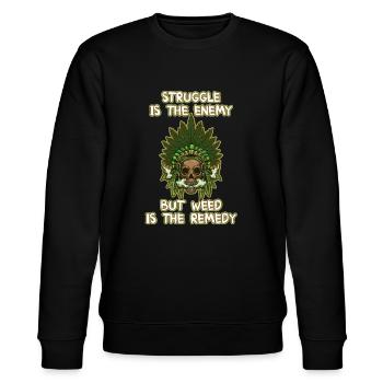 Struggle Is The Enemy But Weed Is The Remedy - Stanley/Stella Unisex Bio-Sweatshirt CHANGER  - Schwarz - Vorne - Nik (191cm) & Marisol (170cm)
