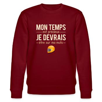 Mon Temps Est Précieux Moto Motard Humour - Sweat bio CHANGER Stanley/Stella Unisexe - bordeaux - Devant - Nik (191cm) & Marisol (170cm)