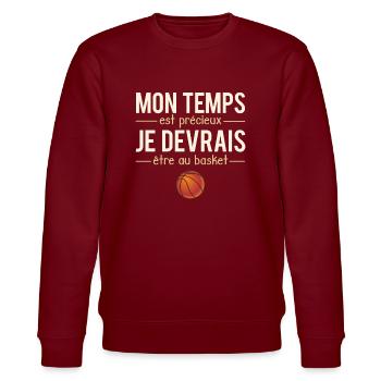 Mon Temps Est Précieux Sport Basket Humour - Sweat bio CHANGER Stanley/Stella Unisexe - bordeaux - Devant - Nik (191cm) & Marisol (170cm)