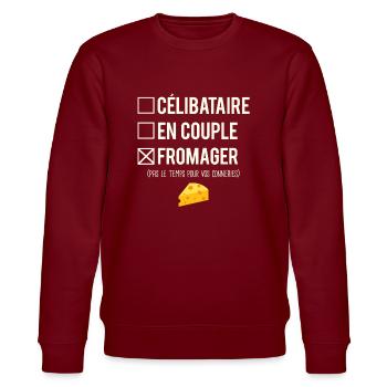 Célibataire En Couple Blague Fromager Humour - Sweat bio CHANGER Stanley/Stella Unisexe - bordeaux - Devant - Nik (191cm) & Marisol (170cm)