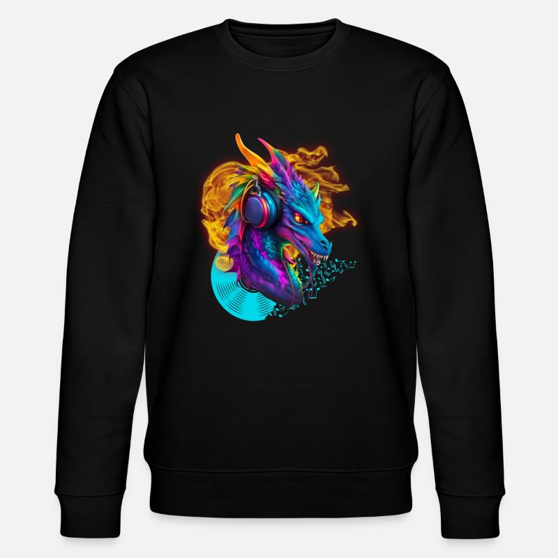 DJ-Drache mit Kopfhörerfeuer-Schallplattennotizen - Stanley/Stella Unisex Bio-Sweatshirt CHANGER  - Schwarz