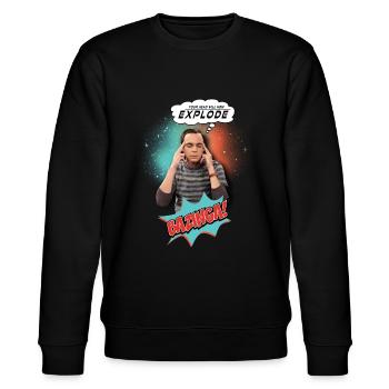 The Big Bang Theory Sheldon Explode Bazinga - Stanley/Stella Unisex Bio-Sweatshirt CHANGER  - Schwarz - Vorne - Nik (191cm) & Marisol (170cm)
