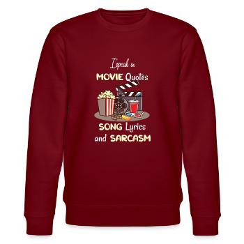 I Speak In Movie Quotes Song Lyrics And Sarcasm - Stanley/Stella Unisex Bio-Sweatshirt CHANGER  - Burgunderrot - Vorne - Nik (191cm) & Marisol (170cm)