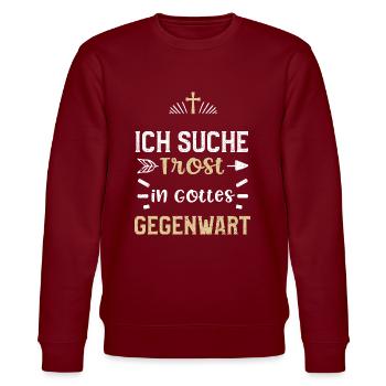 Ich suche Trost in Gottes Gegenwart - Stanley/Stella Unisex Bio-Sweatshirt CHANGER  - Burgunderrot - Vorne - Nik (191cm) & Marisol (170cm)