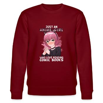 ANIMEGIRL3JUSTANANIMEGIRLWHOLOVESREADINGCOMICBOOK - Stanley/Stella Unisex Bio-Sweatshirt CHANGER  - Burgunderrot - Vorne - Nik (191cm) & Marisol (170cm)