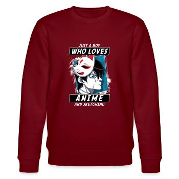 ANIME BOYS4 JUSTABOYWHOLOVESANIMEANDKSETCHING - Stanley/Stella Unisex Bio-Sweatshirt CHANGER  - Burgunderrot - Vorne - Nik (191cm) & Marisol (170cm)