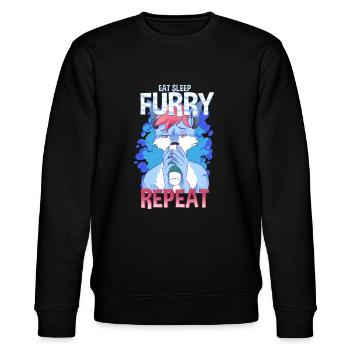Eat Sleep Furry Repeat I Furries Fandom Cosplay - Stanley/Stella Unisex Bio-Sweatshirt CHANGER  - Schwarz - Vorne - Nik (191cm) & Marisol (170cm)