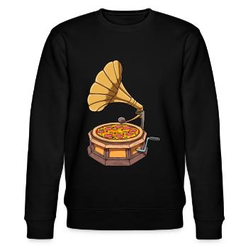 Lustiges Pizza Grammophon Schallplattenspieler - Stanley/Stella Unisex Bio-Sweatshirt CHANGER  - Schwarz - Vorne - Nik (191cm) & Marisol (170cm)