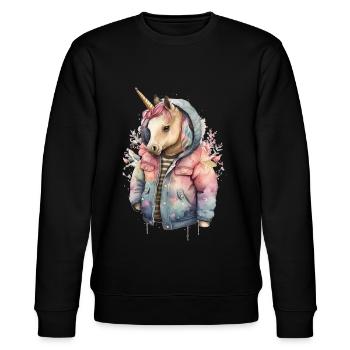 Unicorn wearing a Watercolor jacket - Stanley/Stella CHANGER Unisex Organic Sweatshirt - black - Front - Nik (191cm) & Marisol (170cm)
