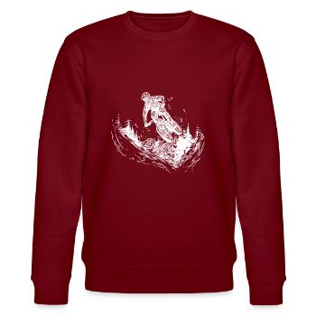Jumping mountain biker bike forest descent - Stanley/Stella CHANGER Unisex Organic Sweatshirt - burgundy - Front - Nik (191cm) & Marisol (170cm)