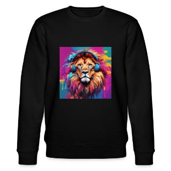 Lion with headphones - Stanley/Stella CHANGER Unisex Organic Sweatshirt - black - Front - Nik (191cm) & Marisol (170cm)