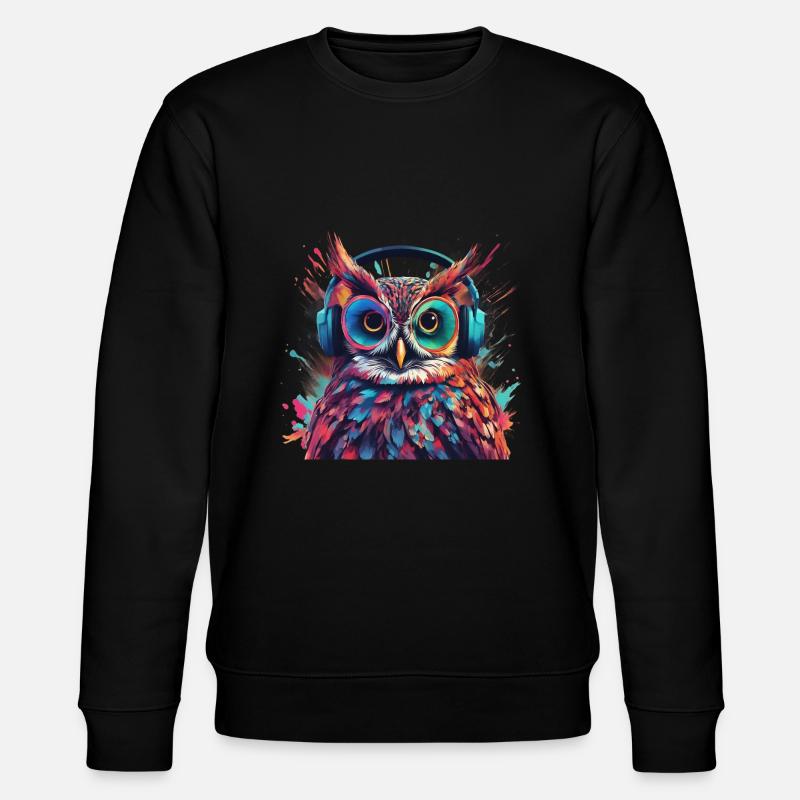 Cool owl with headphones - Stanley/Stella CHANGER Unisex Organic Sweatshirt - black