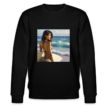 Surferin am Strand - Stanley/Stella Unisex Bio-Sweatshirt CHANGER  - Schwarz - Vorne - Nik (191cm) & Marisol (170cm)