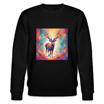 Buntes Hirschportrait - Stanley/Stella Unisex Bio-Sweatshirt CHANGER  - Schwarz - Vorne - Nik (191cm) & Marisol (170cm)