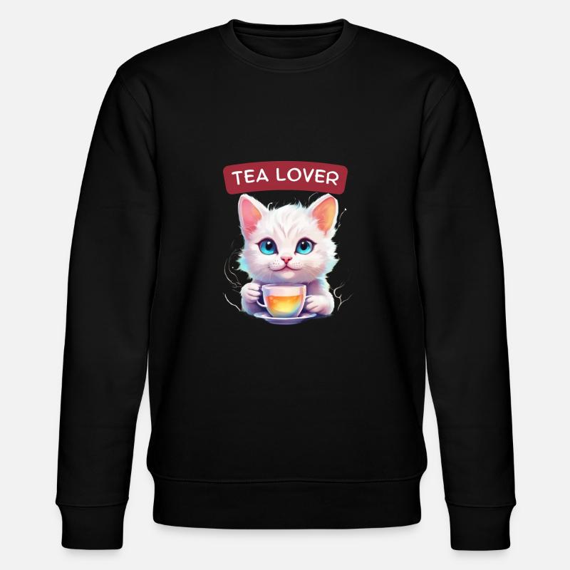 Katze mit Tee - Stanley/Stella Unisex Bio-Sweatshirt CHANGER  - Schwarz