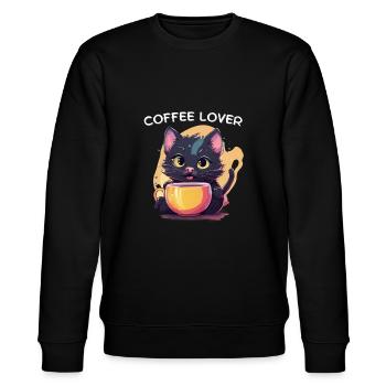Katze mit Kaffee - Stanley/Stella Unisex Bio-Sweatshirt CHANGER  - Schwarz - Vorne - Nik (191cm) & Marisol (170cm)