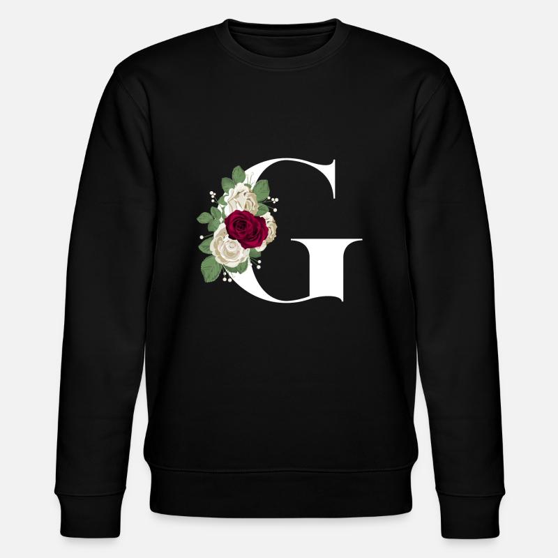 lettre G fleuris (Blanche) - Sweat bio CHANGER Stanley/Stella Unisexe - noir