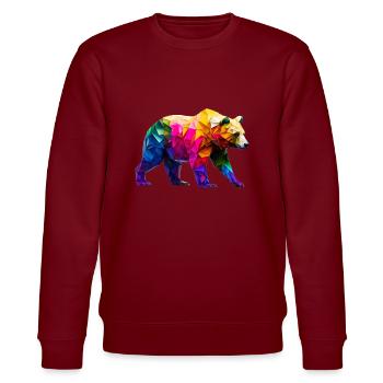 Origami Geometrie Bär bunt modern arty - Stanley/Stella Unisex Bio-Sweatshirt CHANGER  - Burgunderrot - Vorne - Nik (191cm) & Marisol (170cm)