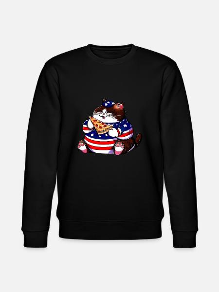 Fat American Pizza Cat - Stanley/Stella CHANGER Unisex Organic Sweatshirt - black