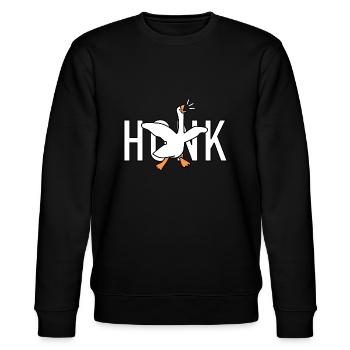 Lustige Gans HONK - Stanley/Stella Unisex Bio-Sweatshirt CHANGER  - Schwarz - Vorne - Nik (191cm) & Marisol (170cm)