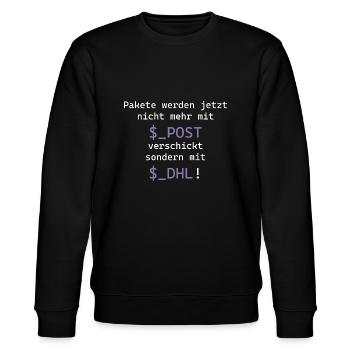 PHP Programmierer $_POST lustiges Shirt - Stanley/Stella Unisex Bio-Sweatshirt CHANGER  - Schwarz - Vorne - Nik (191cm) & Marisol (170cm)