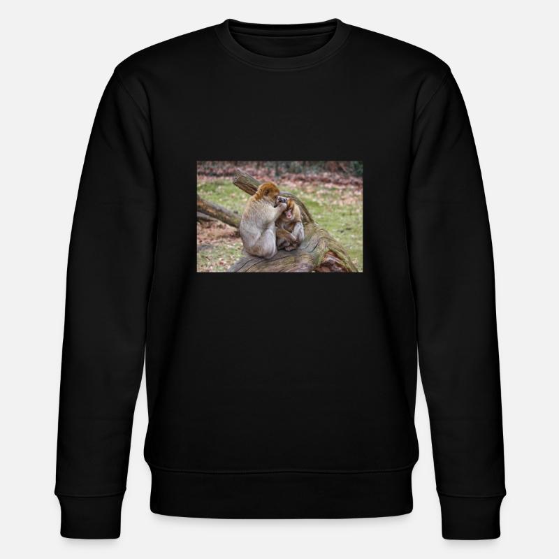 Barbary macaques (Berberaffe) Macaca sylvanus - Stanley/Stella CHANGER Unisex Organic Sweatshirt - black