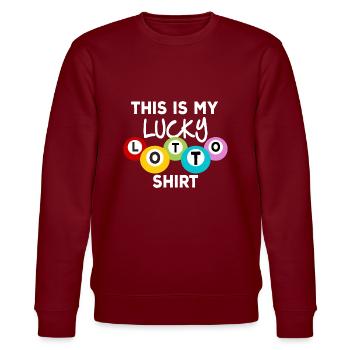 Lustiges Glücks Lotto Shirt Geschenk - Stanley/Stella Unisex Bio-Sweatshirt CHANGER  - Burgunderrot - Vorne - Nik (191cm) & Marisol (170cm)