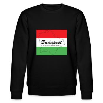 Budapest - Hauptstadt mit GPS-Koordinaten & Flagge - Stanley/Stella Unisex Bio-Sweatshirt CHANGER  - Schwarz - Vorne - Nik (191cm) & Marisol (170cm)