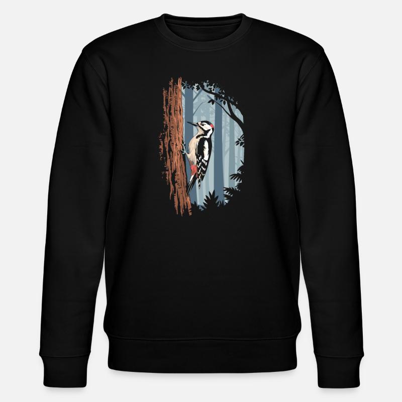 Buntspecht Im Mystischen Wald - Stanley/Stella Unisex Bio-Sweatshirt CHANGER  - Schwarz