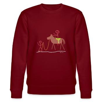 Reitlehrer Strichmännchen, Frau Pferd Sport - Stanley/Stella Unisex Bio-Sweatshirt CHANGER  - Burgunderrot - Vorne - Nik (191cm) & Marisol (170cm)