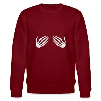 Skelett Halloween Funny Frauen Knochen Hände Brust - Stanley/Stella Unisex Bio-Sweatshirt CHANGER  - Burgunderrot - Vorne - Nik (191cm) & Marisol (170cm)