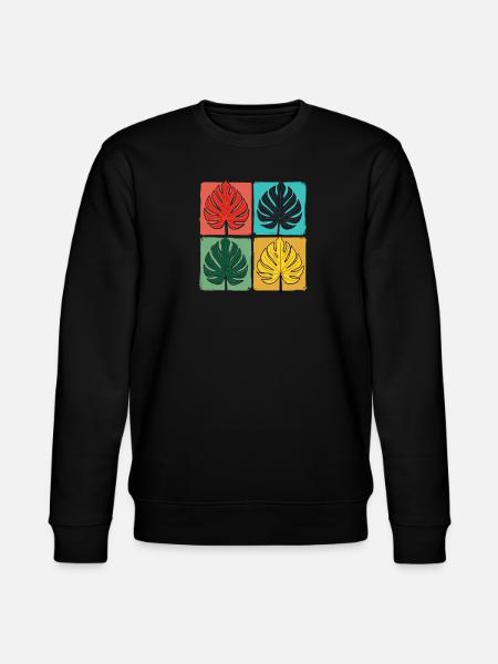 Retro Monstera Leaf Grid - Stanley/Stella CHANGER Unisex Organic Sweatshirt - black