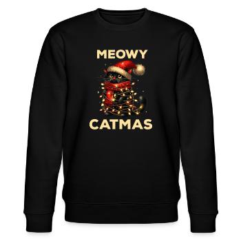 Weihnachten Katze Christmas Katzen Weihnachtsmann - Stanley/Stella Unisex Bio-Sweatshirt CHANGER  - Schwarz - Vorne - Nik (191cm) & Marisol (170cm)