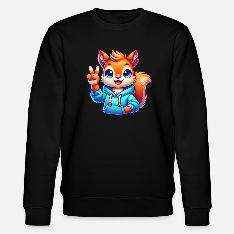 Friedliches Cartoon-Eichhörnchen im Kapuzenpullover - Stanley/Stella Unisex Bio-Sweatshirt CHANGER  - Schwarz