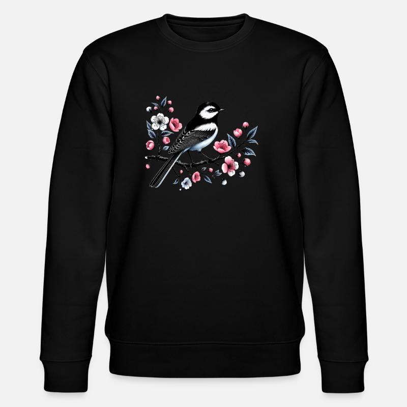Chicadee on Blossoming Branch Design - Stanley/Stella CHANGER Unisex Organic Sweatshirt - black