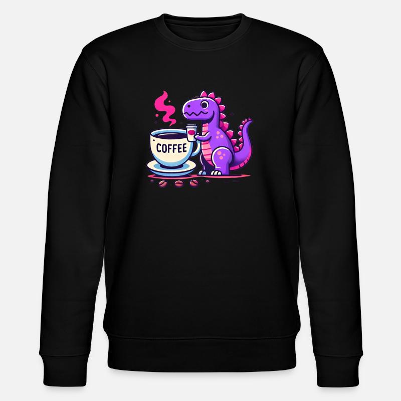 Purple Dino dégustant un café - Sweat bio CHANGER Stanley/Stella Unisexe - noir