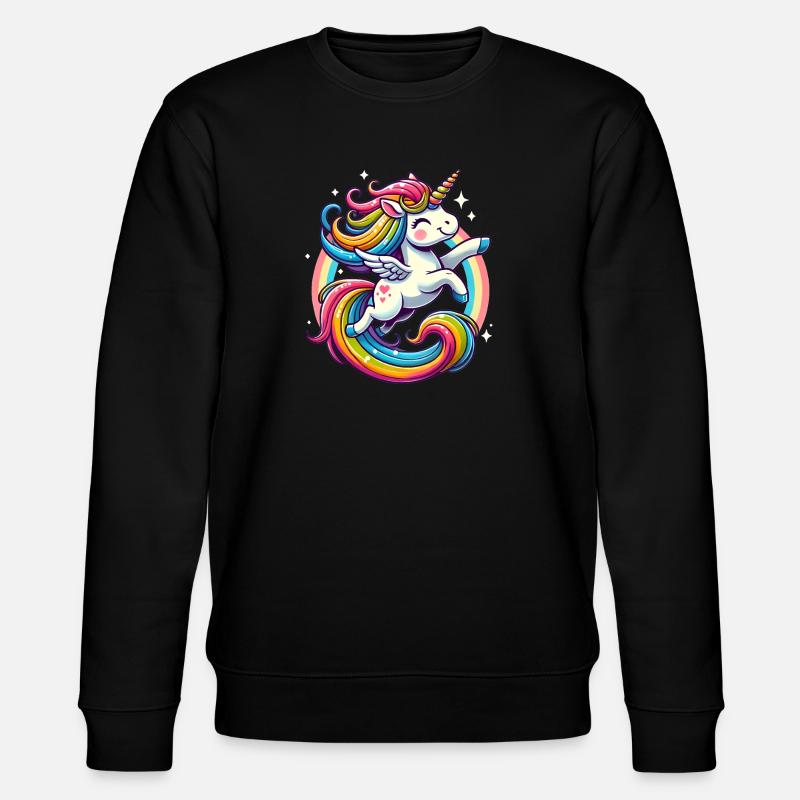 Fröhliches Regenbogen-Einhorn-Design - Stanley/Stella Unisex Bio-Sweatshirt CHANGER  - Schwarz