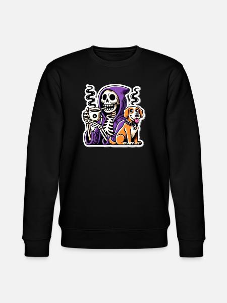 Skeleton Coffee Lover with Dog - Stanley/Stella CHANGER Unisex Organic Sweatshirt - black