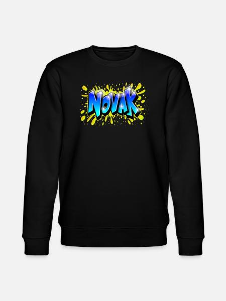 NOVAK graffiti sprut gul utskrivbar fornavn - Stanley/Stella CHANGER økologisk unisex-sweatshirt - svart