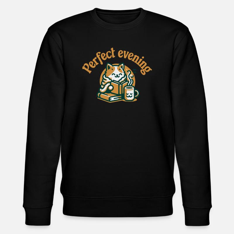 Katze Buch Tee Kaffee - Stanley/Stella Unisex Bio-Sweatshirt CHANGER  - Schwarz